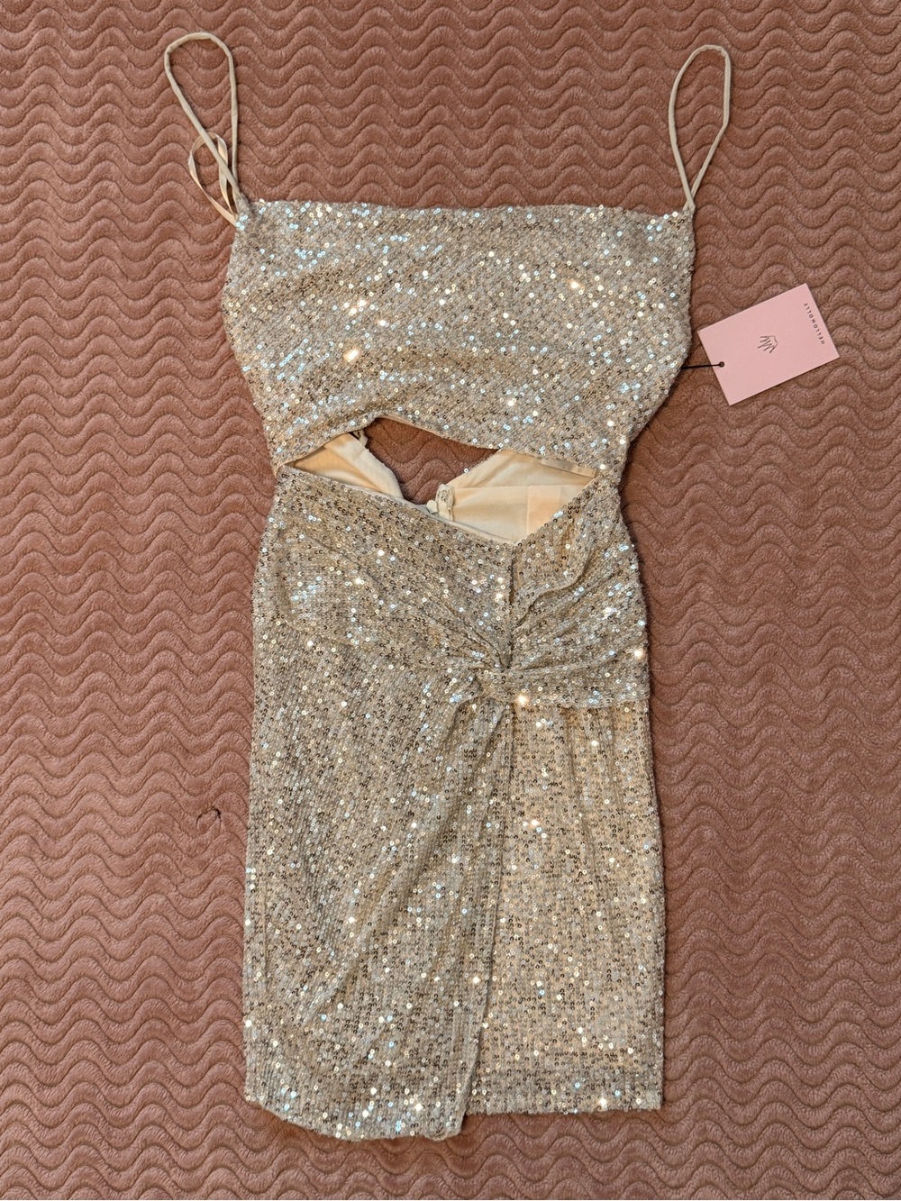 Hello Molly Champagne Sequin Cutout Mini Dress
